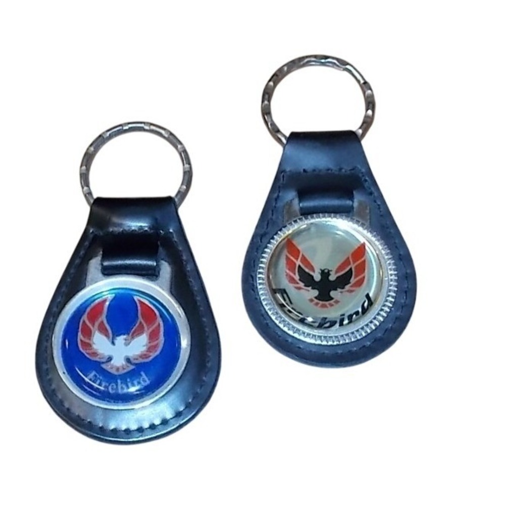 Vintage Pontiac Firebird Leather Keychains Blue and Silver Logo Trans Am